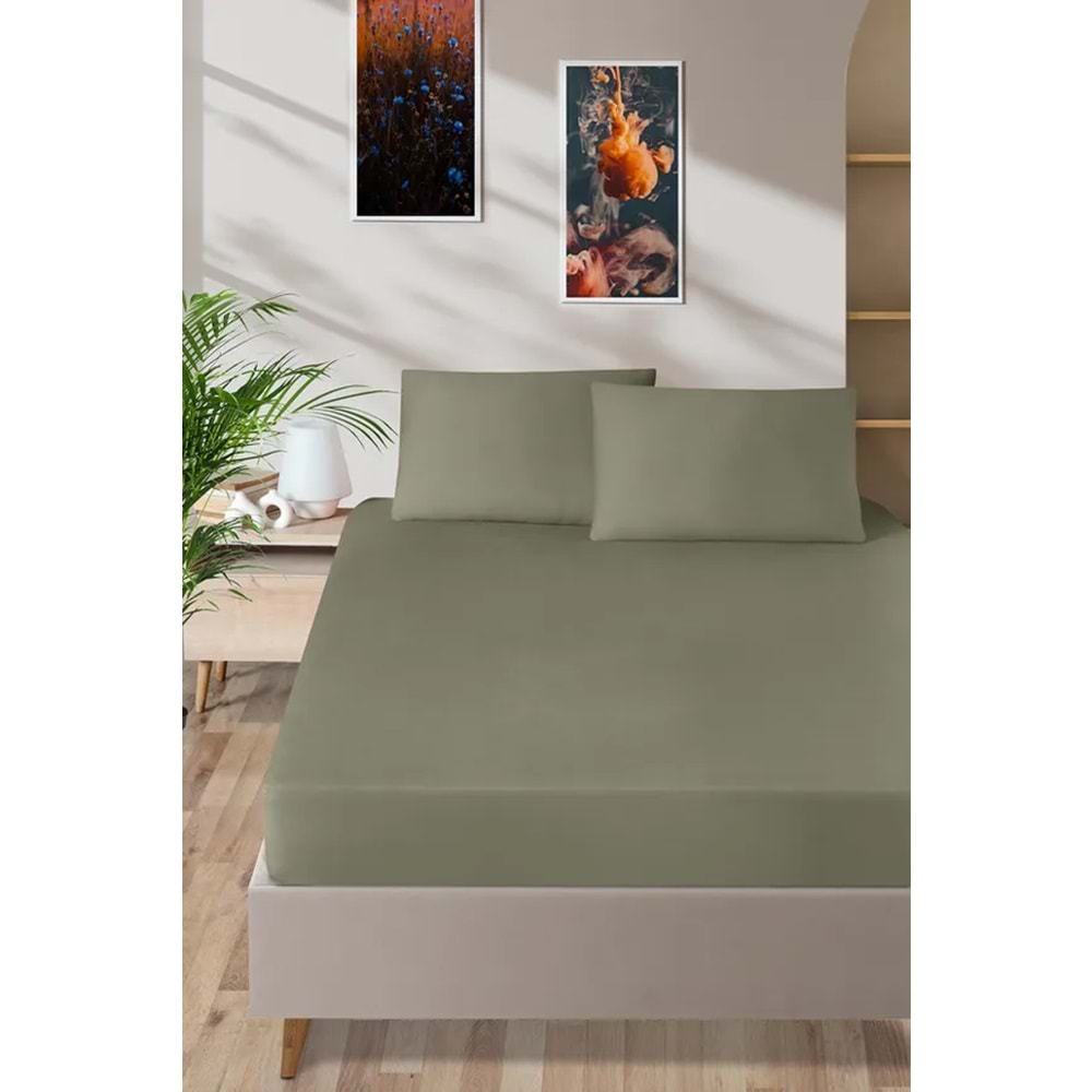 Pierre Cardin Pamuk Saten Lastikli Çarşaf 180x200 Haki
