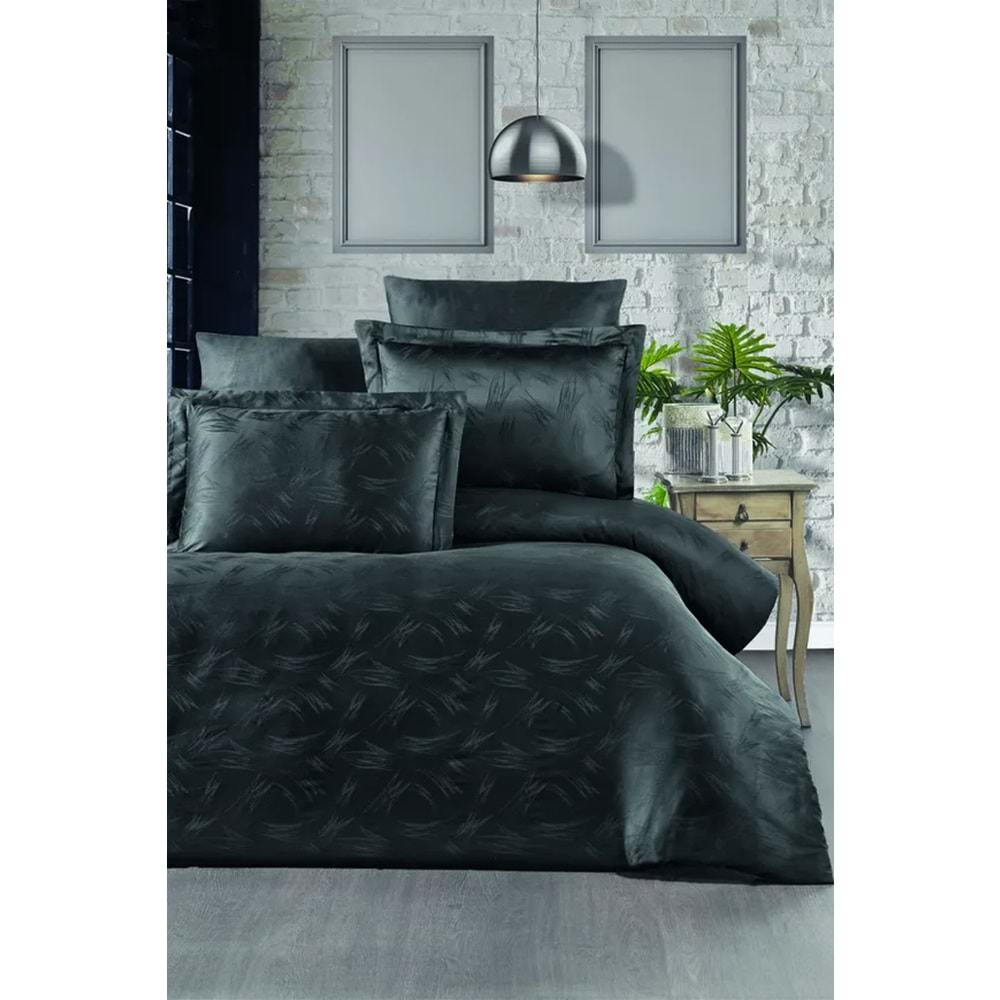 Pierre Cardin Jakarlı Saten Nevresim Takımı Çift Kişilik Ala-Antrasit