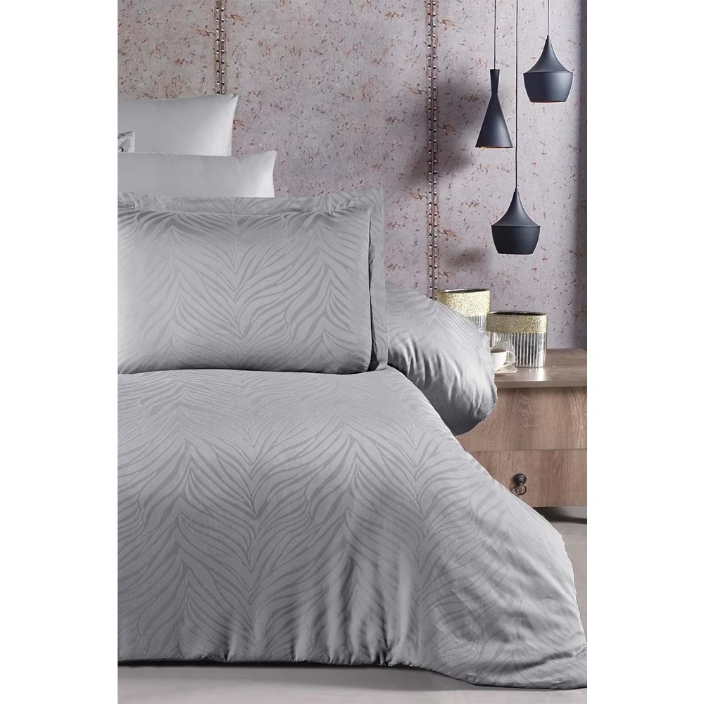 Pierre Cardin Jakarlı Saten Nevresim Takımı Çift Kişilik Zebra-Gri