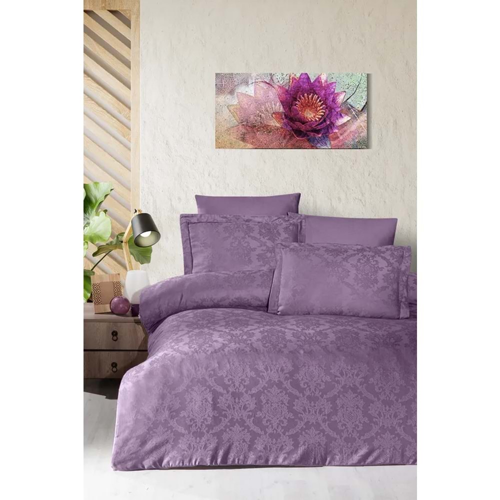 Pierre Cardin Jakarlı Saten Nevresim Takımı Çift Kişilik Bianca-Mürdüm