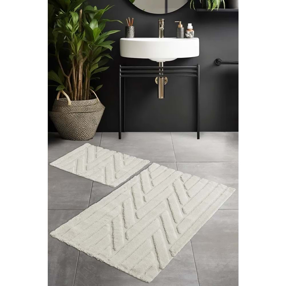 Pierre Cardin Pamuk Banyo Paspas Seti Twist Krem