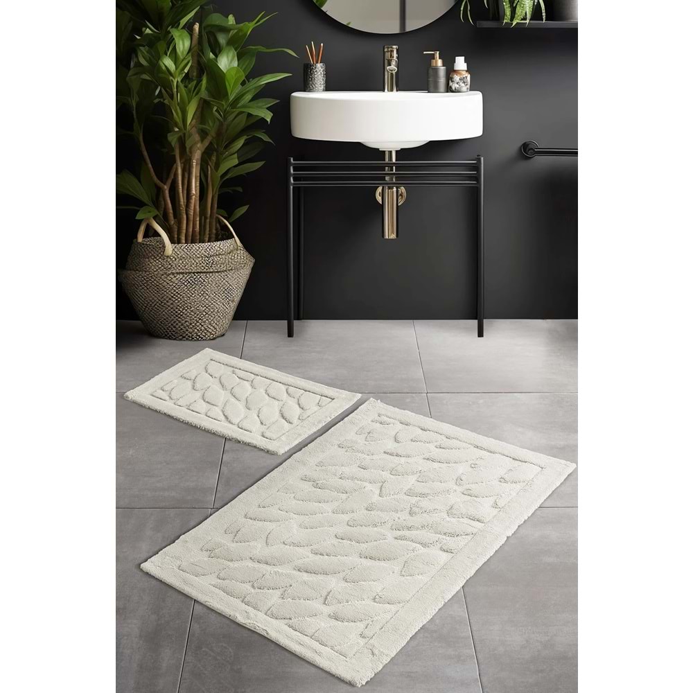 Pierre Cardin Pamuk Banyo Paspas Seti Leaf Krem