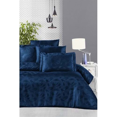 Pierre Cardin Jakarlı Saten Nevresim Takımı Çift Kişilik Ala Lacivert