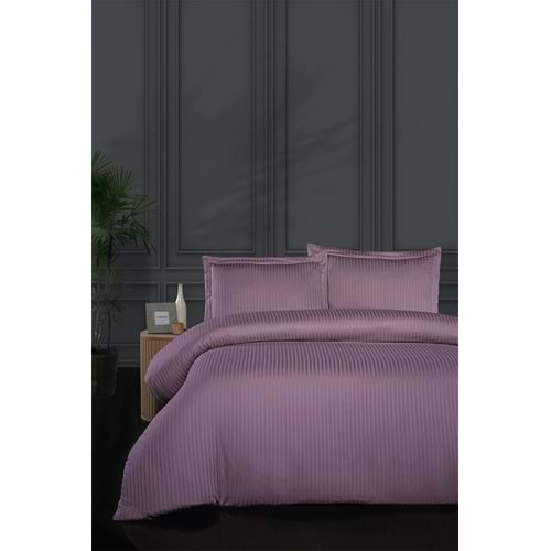 Pierre Cardin Çizgili Saten Nevresim Takımı Çift Kişilik Lunas Mürdüm