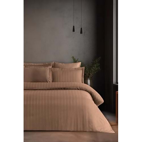 Pierre Cardin Çizgili Saten Nevresim Takımı Çift Kişilik Voyage Bronze