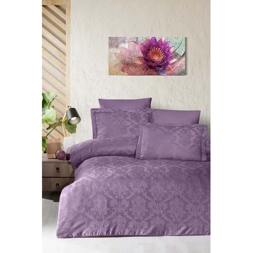 Pierre Cardin Jakarlı Saten Nevresim Takımı Çift Kişilik Bianca-Mürdüm