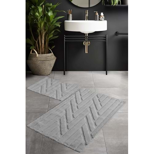 Pierre Cardin Pamuk Banyo Paspas Seti Twist Gri
